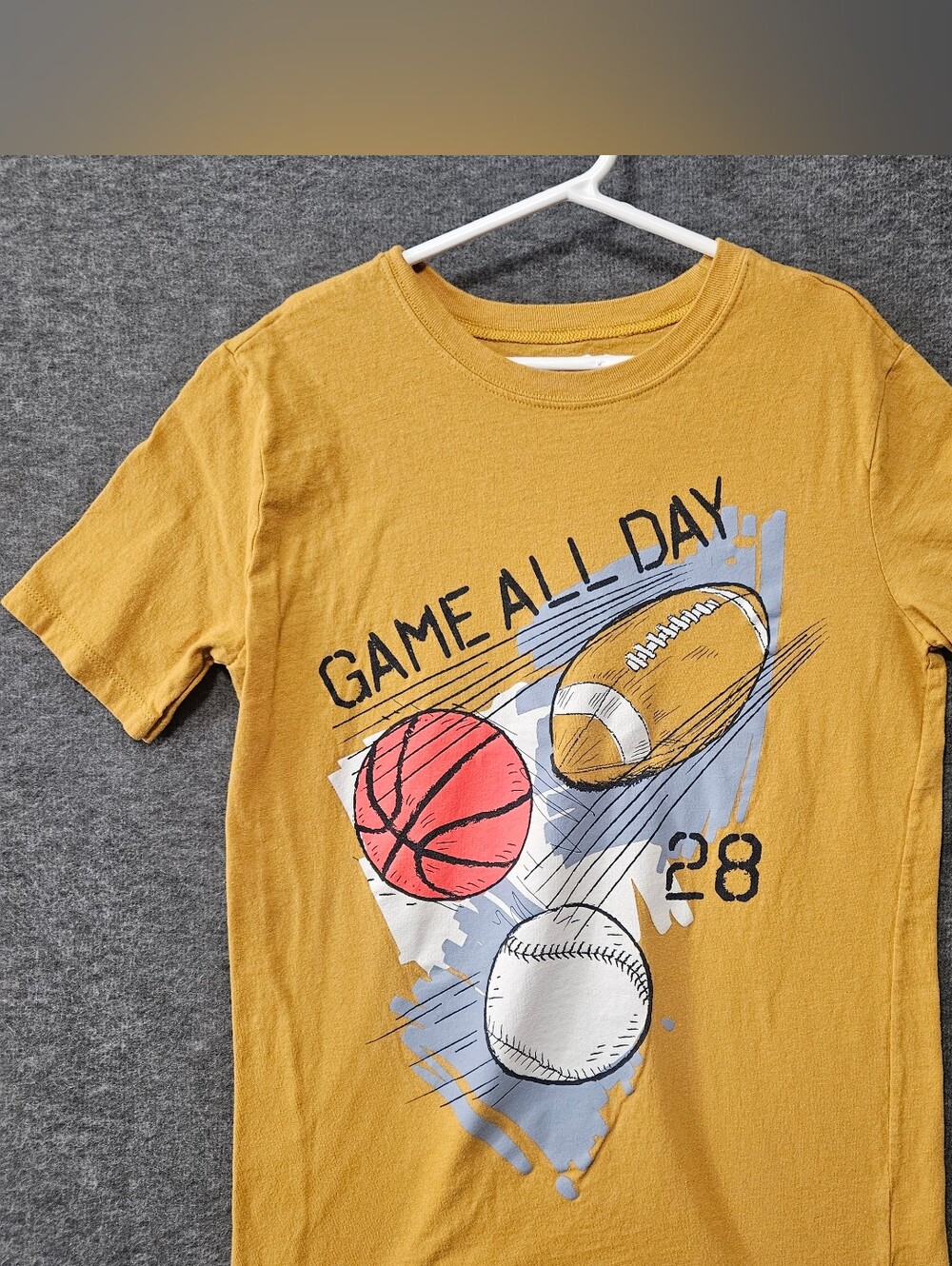 SALE 4/$20 Carter's Mustard Kids' 'Game All Day' Sports Graphic Tee Boy's Sz 14